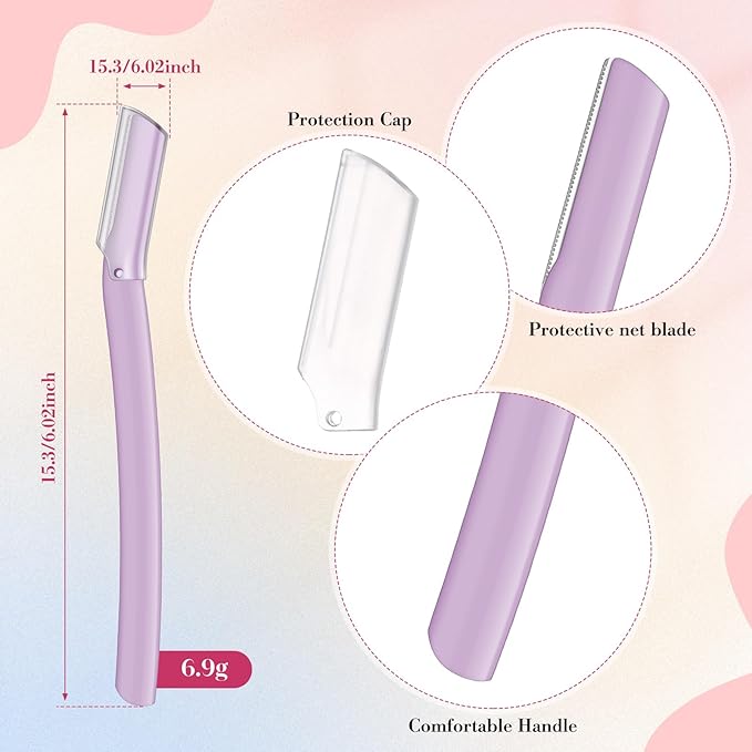 Lasnten 6Pcs Dermaplane Razor Eyebrow Facial Razor for Women Men Single Blade Multipurpose Eyebrow Trimmer Skin Hair Removal Shaver Face Razor Dermaplaning Exfoliating Tool Include Blade Cover(Purple)