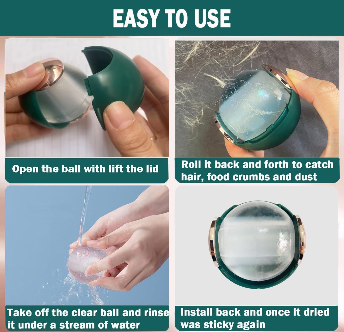 CALMTEE Reusable Gel Lint Roller Ball, Sticky Washable lint Roller Portable Small Dog Cat Pet Hair Lint Remover Tool for Clothes, Pocket Traveling Essentials