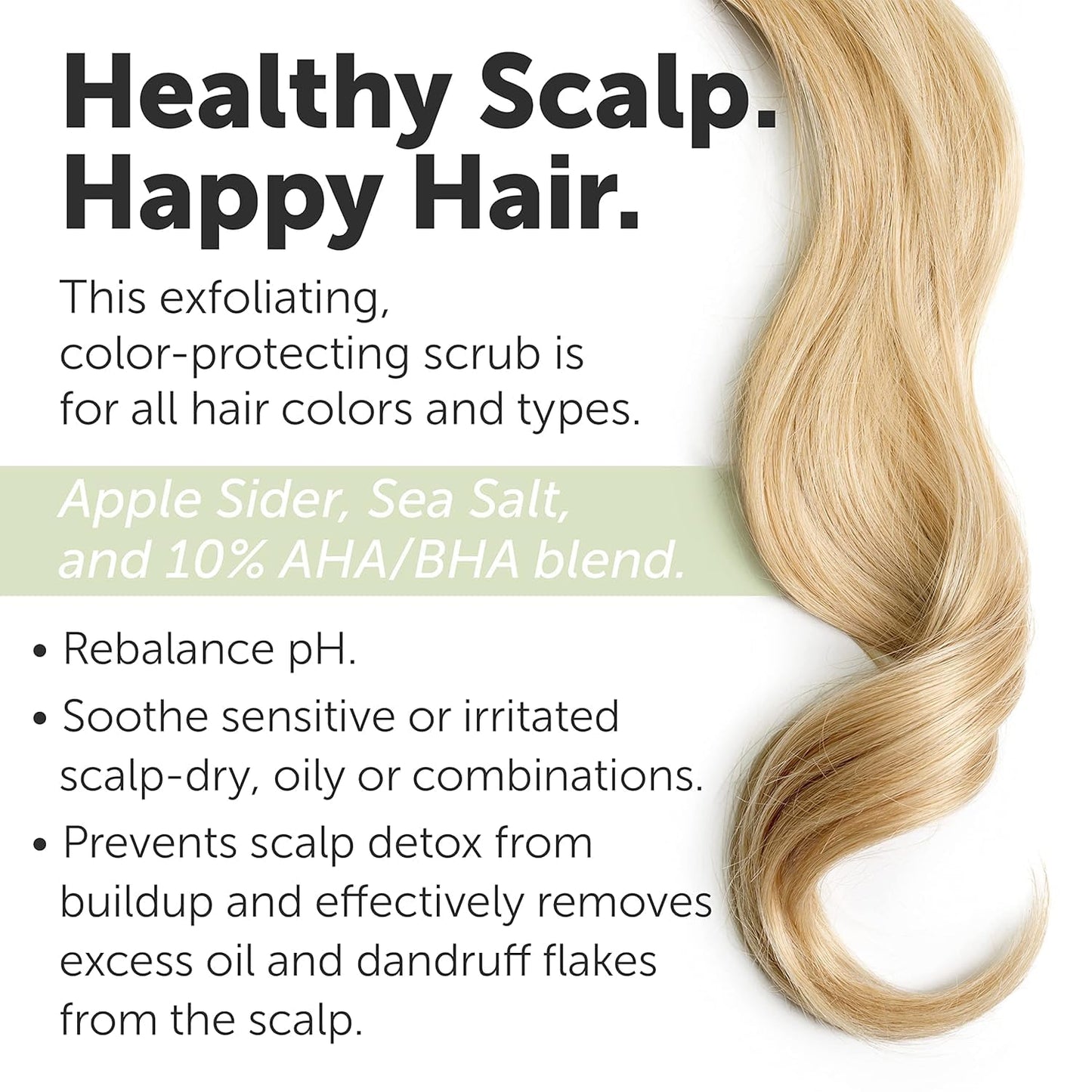 Apple Cider & Sea Salt Green Scalp Scrub Sulfate-Free | 10% AHA & BHA | Exfoliating Hair & Scalp Treatment for Detox, Dandruff & Build-Up | Scalp Exfoliator Hair Scalp Scrub | Refreshing ( 16 Fl Oz )