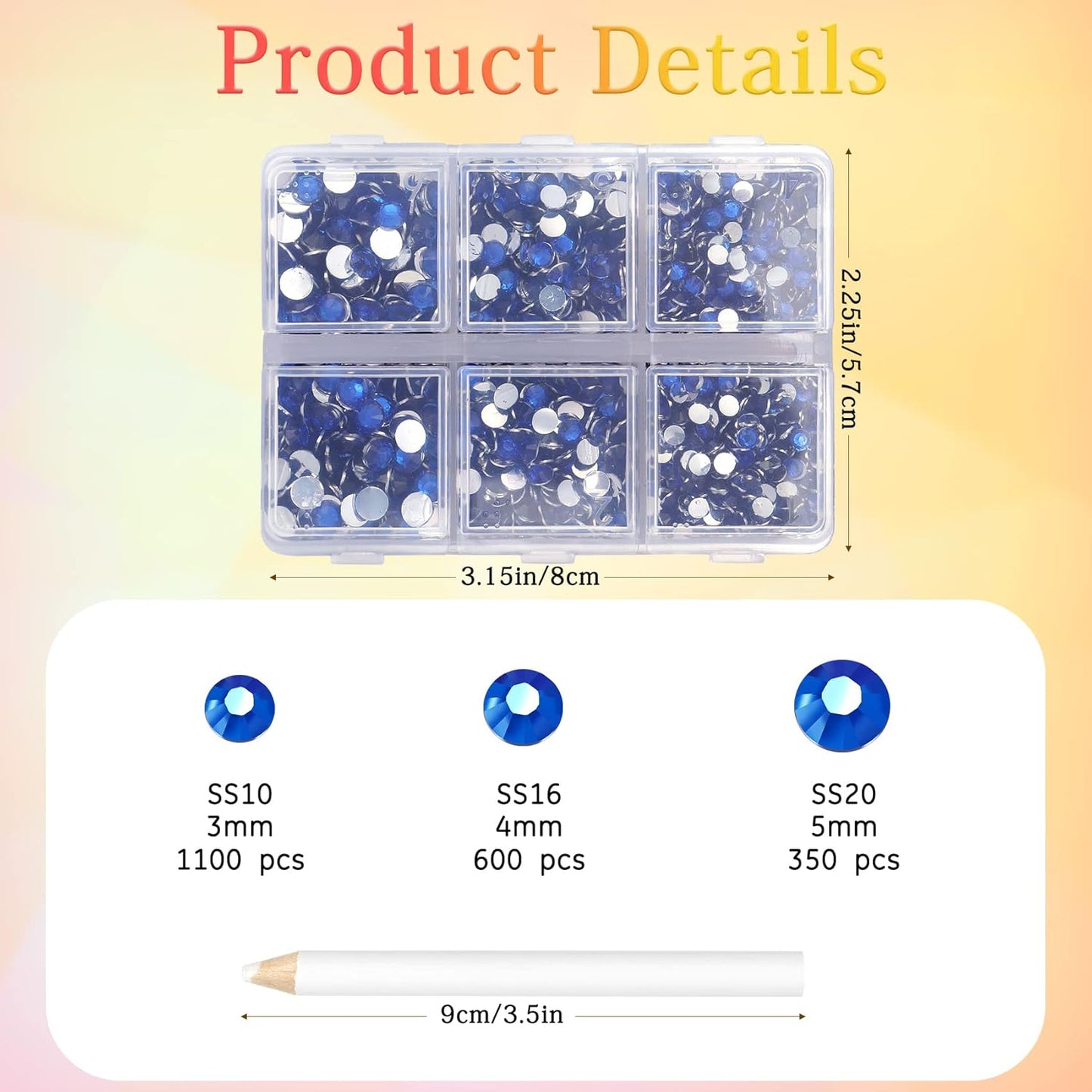 Multi Size 3mm 4mm 5mm Rhinestones Set for Nails Crafts Sapphire Non Hotfix Rhinestones Nail Gems Rhinestone Round Flat Back Resin Rhinestone for Makeup Clothes Shoes Eyes Bottles Crafts