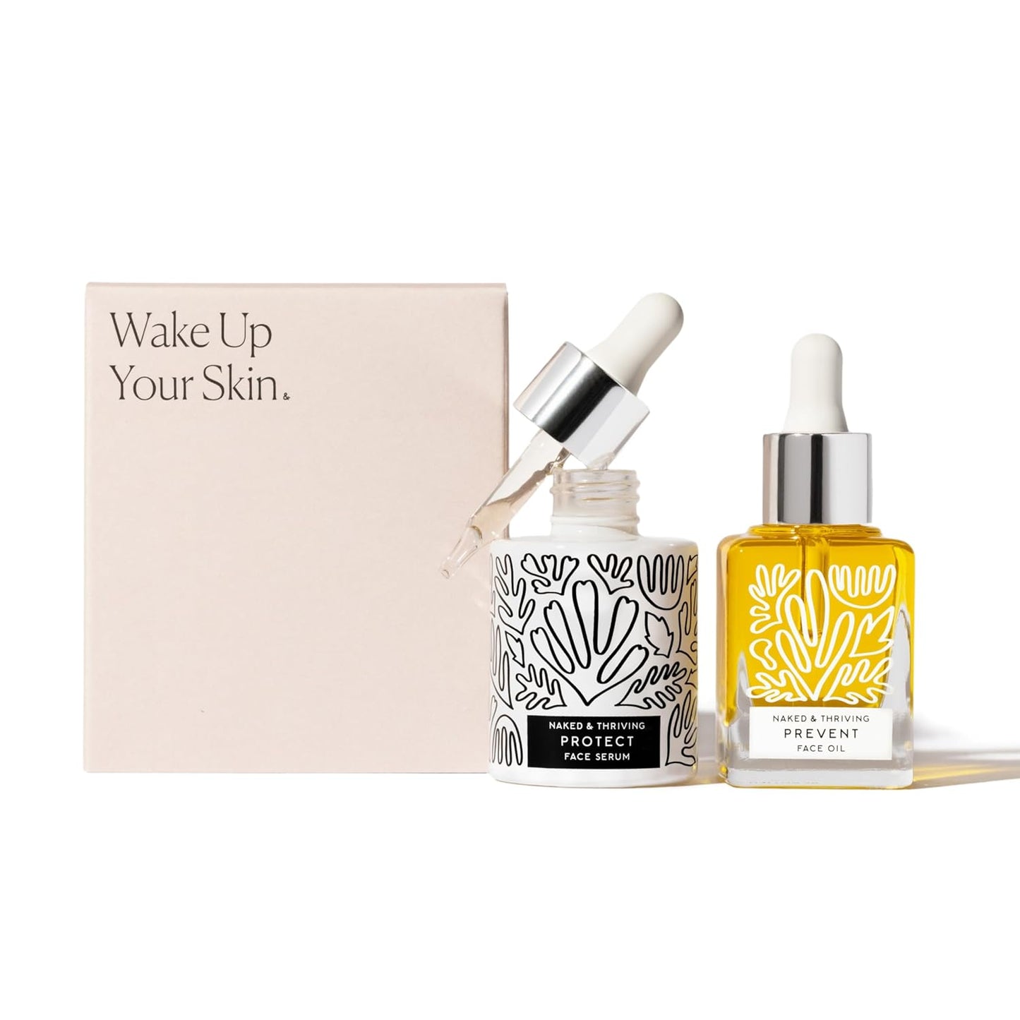 Naked & Thriving Limited Edition Day Set | Protect Antioxidant Day Serum (30 mL) + Prevent Anti-Aging Face Oil (35 mL) with Hyaluronic Acid, Moringa and Rosehip Oil | 65 mL/2.18 fl oz (Set of 2)