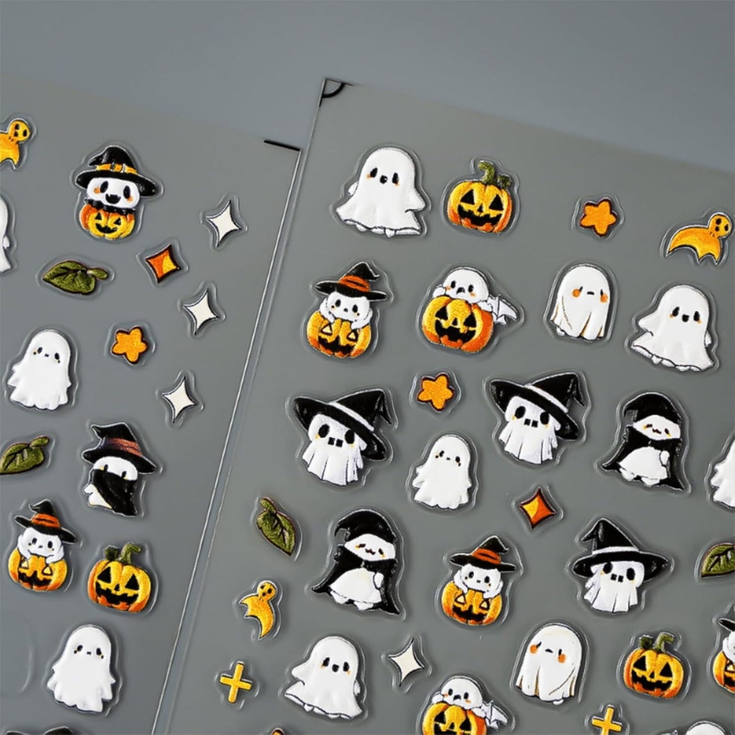 Embossed 5D Halloween Nail Stickers - Cute Ghost & Pumpkin Designs, Self-Adhesive Halloween Nail Decals for Women & Girls 2 Sheets