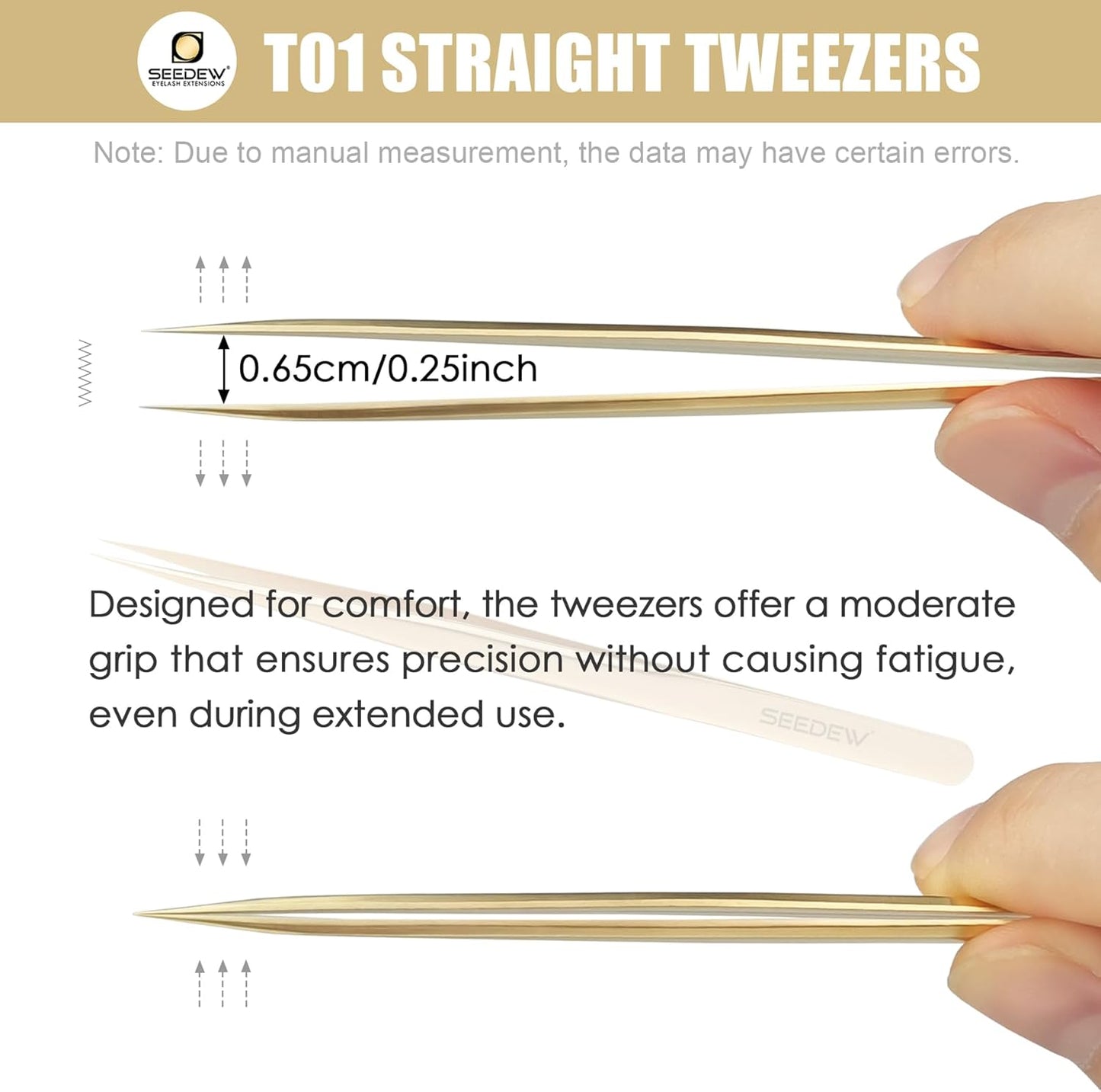 Tweezer Eyelash Extensions 1 PCS Stainless Steel Straight Pointy Tweezer Isolation Professional Precision Supplies False Lash Application Tools for Lash Tech, Lash Artist Beginner(Golden)