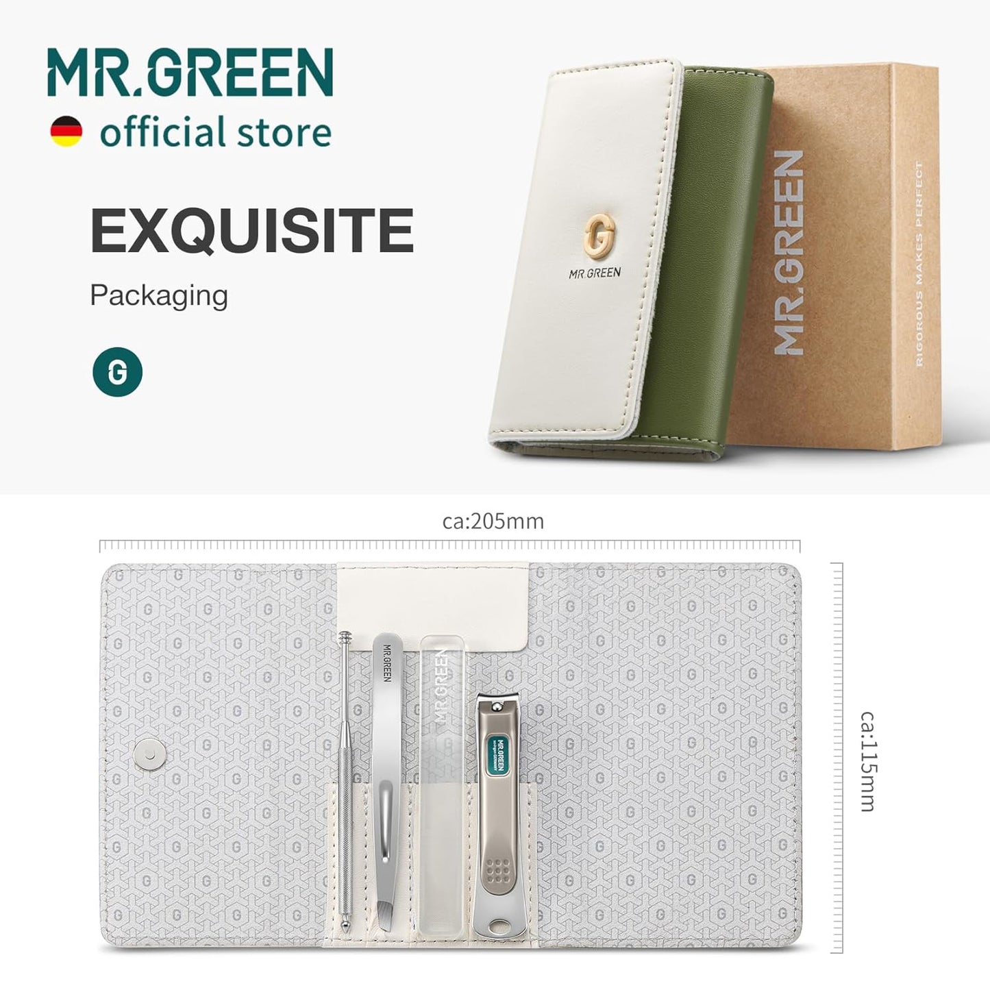 MR.GREEN Colorful Manicure Set Practical Pedicure Kits Nail Clippers Personal Care Tools Facial Hair Scissors with Fashion Case (Mr-6681 Green)