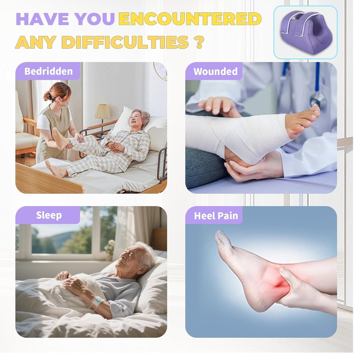 3D Heel Protectors Bed Sore Pillow Cushion for Pressure Sores,Foot Pillows Support Boot for Bedridden Patients Supplies（Purple Pack of 1）
