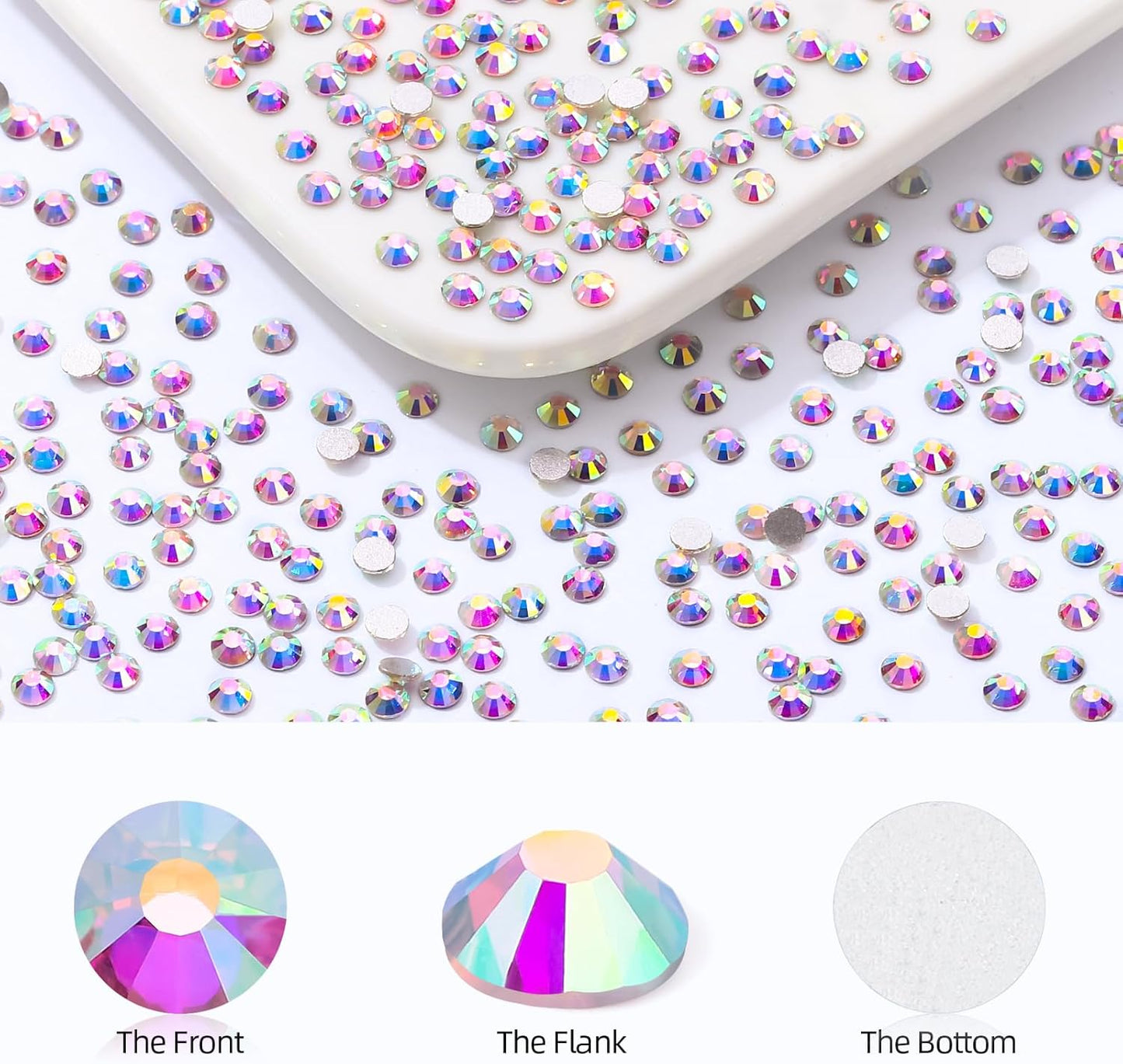 Crystal AB Flatback Rhinestones, Glass Rhinestones for Nail Art and Craft, Glue Fix, Loose Crystal Gemstones(Crystal AB, SS8, 2880pcs, 2.3-2.5mm)