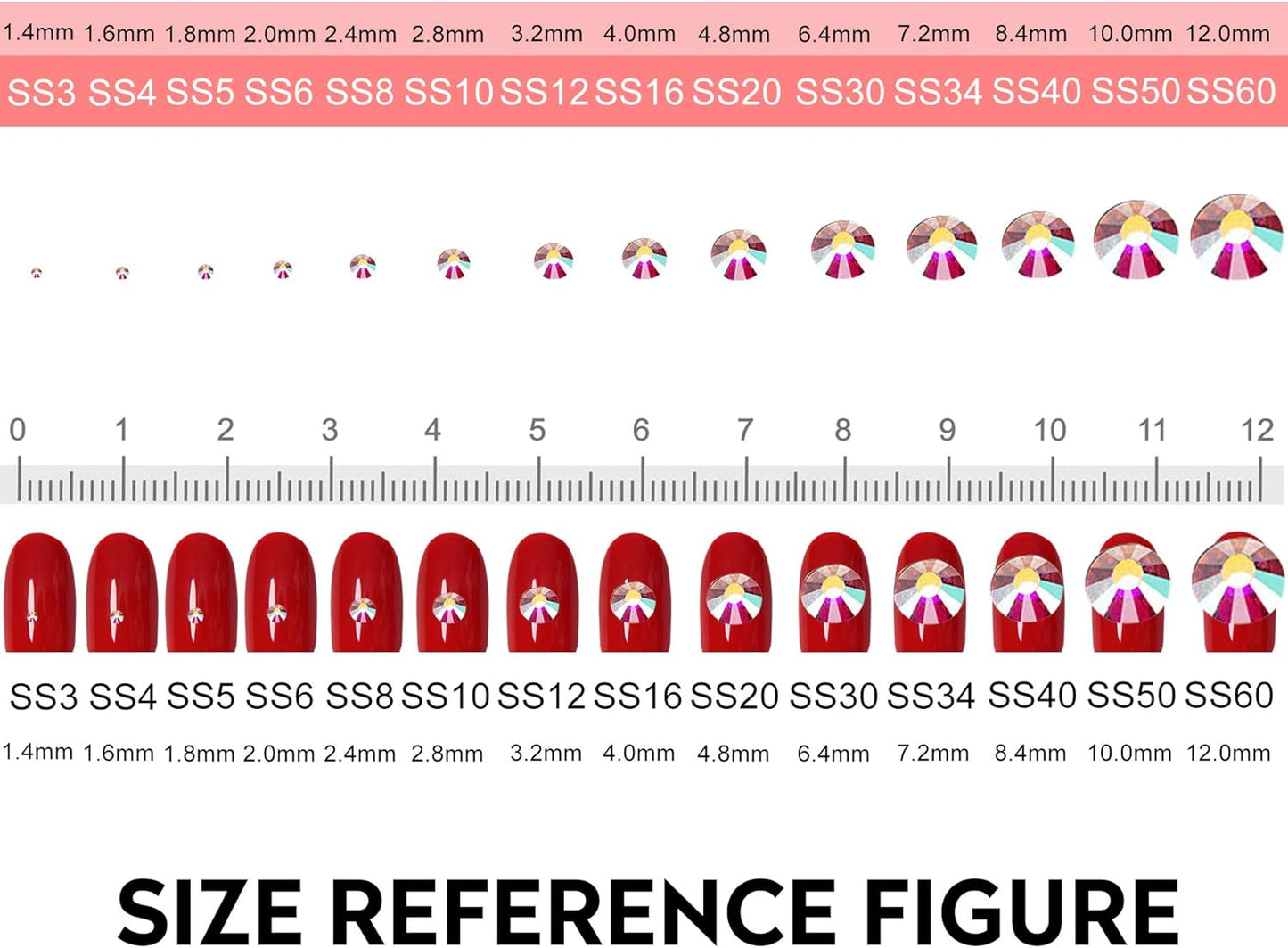 3456pcs Flatback Rhinestones Glass Charms Diamantes Gems Stones for Nail Art 6 Size ss4~ss12 Transparent AB