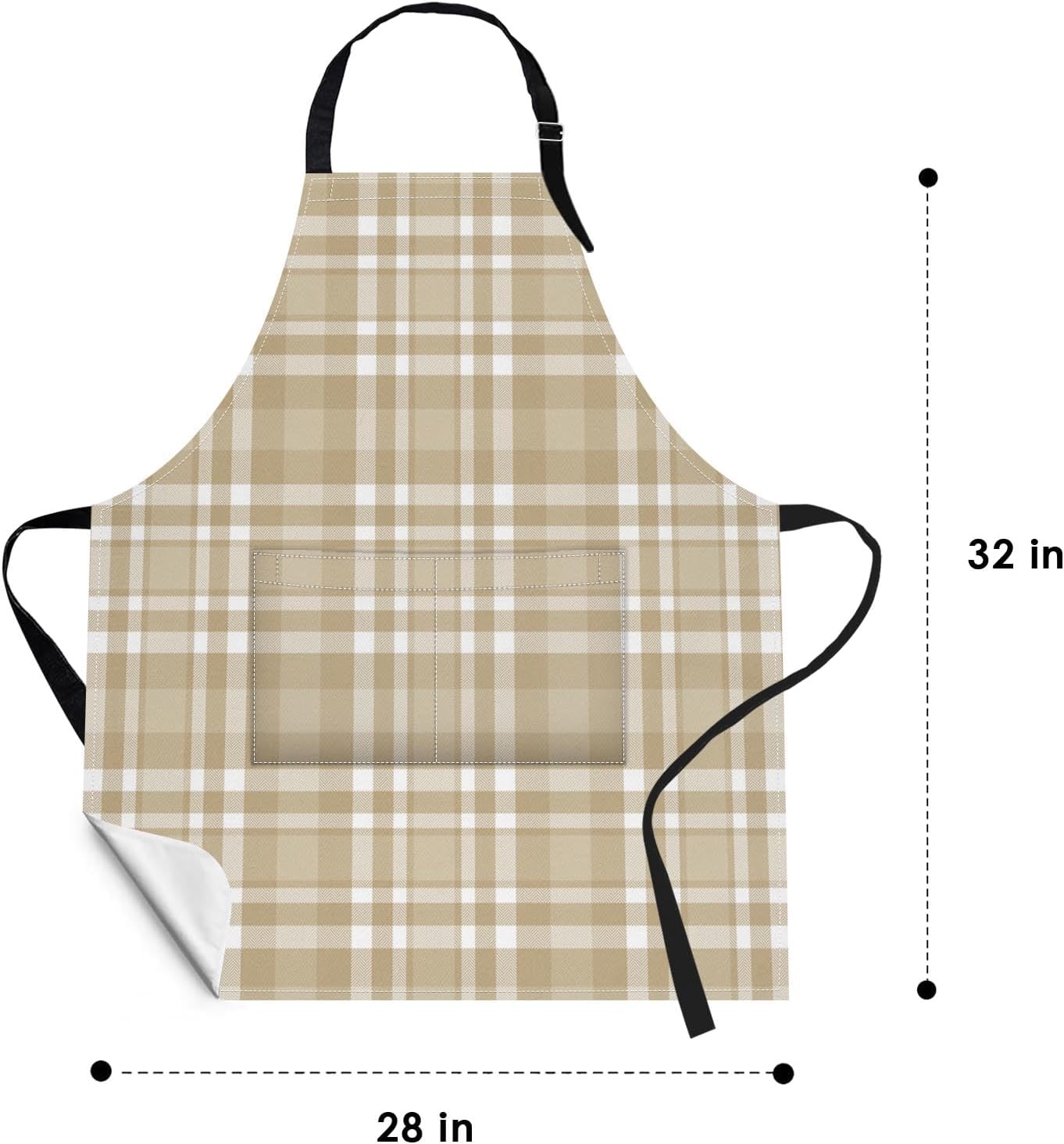 Britimes 2 Pack Aprons, Plaid Check Tartan Adjustable Bib Aprons with 2 Pockets for Women Men Couple Lovers Chef Home Kitchen Cooking Baking Gardening Champagne Khaki Brown Apron 32x28 Inches