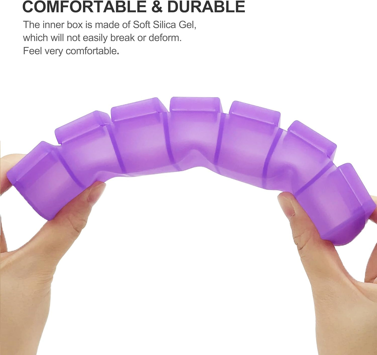 Silicone Weekly Pill Organizer 7 Day, Arthritis-Friendly Medicine Box Daily Pill Box, Large Medicine Case with Shell, Compact Travel Pill Container for Pill, Vitamin, & Fish Oil (Purple)