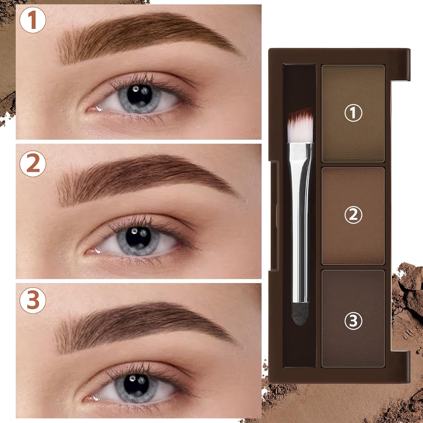 3 Colors Eyebrow Powder Set, Brow Powder Makeup Palette, Defining and Sculpting Brows, Waterproof Eye Contour Kit with Brush Applicator