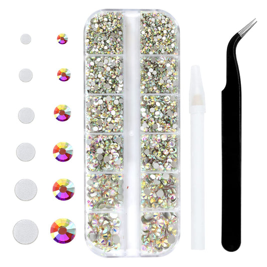 4240Pcs Flatback Crystal Ab Rhinestones Glass Gems for Nail Art Jewels Makeup Tumblers Shiny Round with Tweezers and Picking Pen (SS6~SS20 Set)