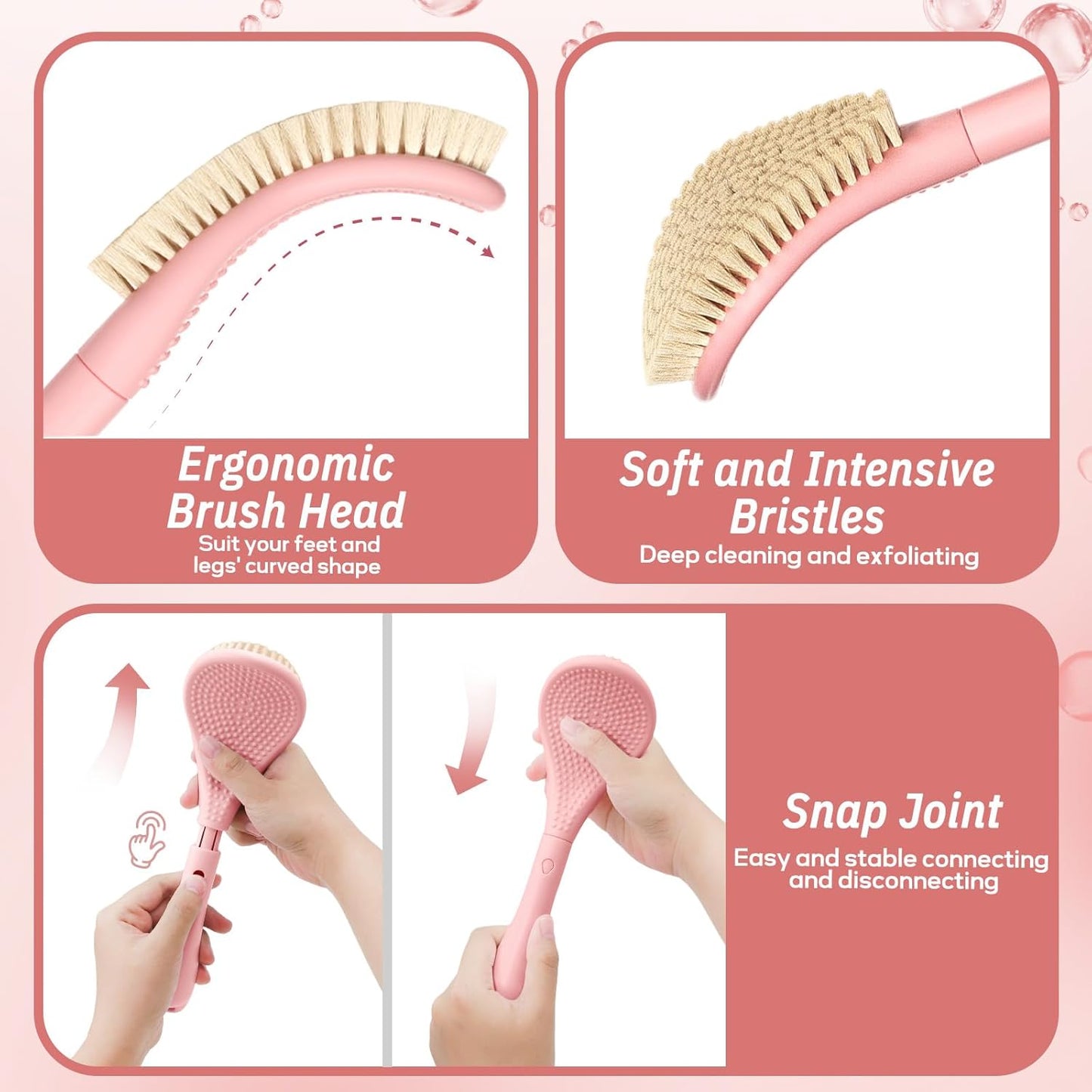 New Foot Brush & Foot Files Set(3PCS), 3-in-1 Foot Scrubber with Long Handle, 10.2’’-27.5’’Adjustable Foot Scrub Brush and 2 Upgrade Foot File Callus Remover, Gift-Box Packed(Pink+2*Foot File)