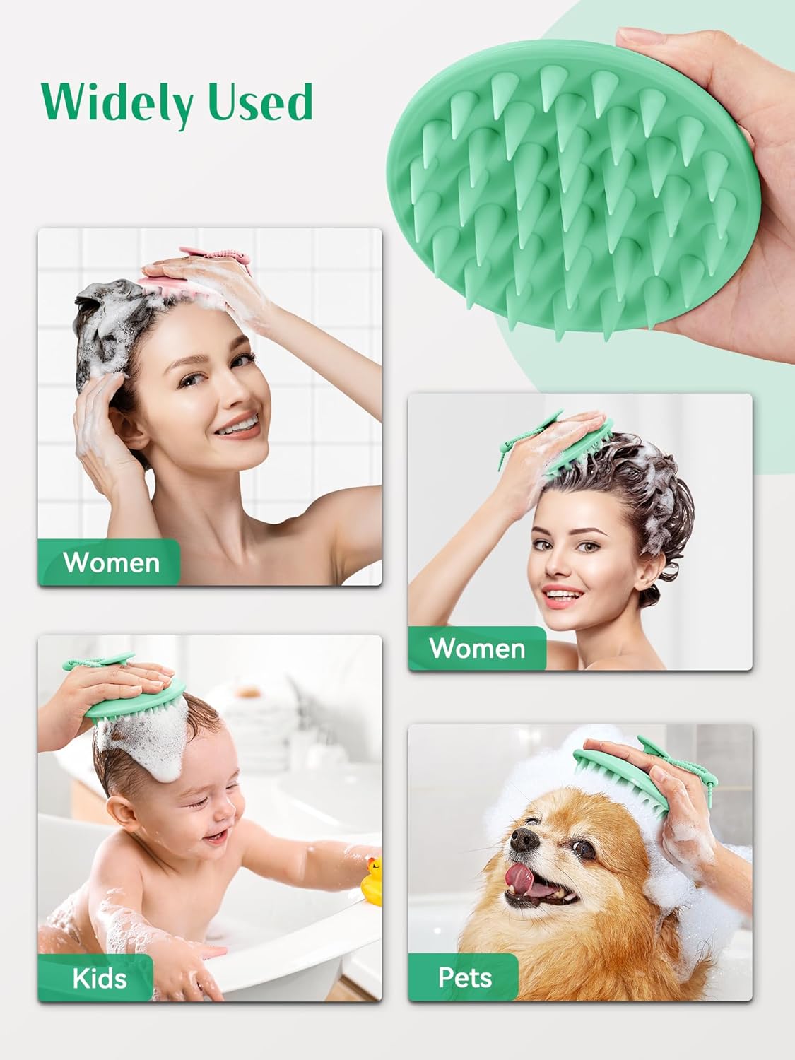 HEETA Scalp Massager Shampoo Brush with Silicone Bristles for Dandruff Removal Scalp Care & Hair Growth, Scalp Scrubber for All Hair Types, Head Massager Stress Relax, Upgraded Large Design,Green