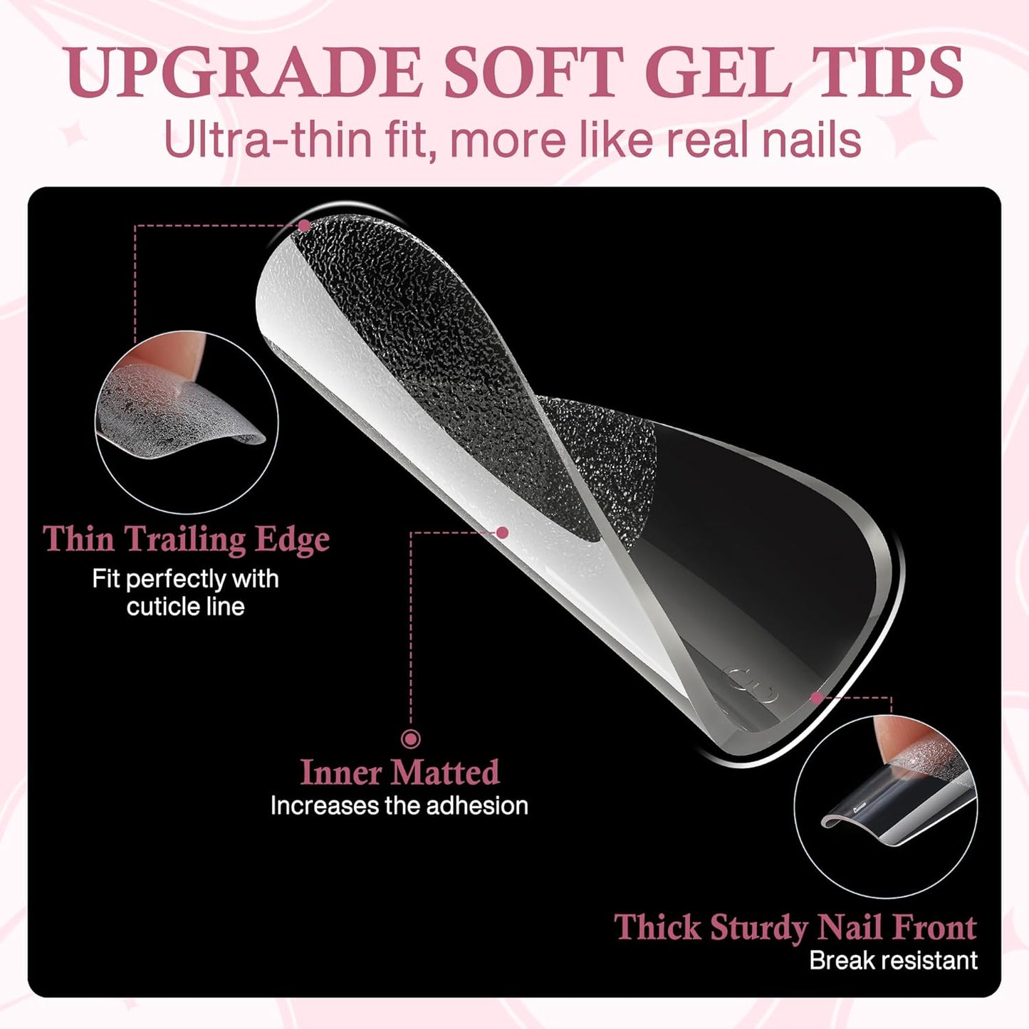 Medium Square Nail Tips, 360pcs Soft Gel Pre-Shaped Acrylic Fake Nails, Half Matte Full Cover Clear Gelly Press on Flase Nail Tips for Extension Nail Manicure Home DIY 12 Sizes Gelly Tips