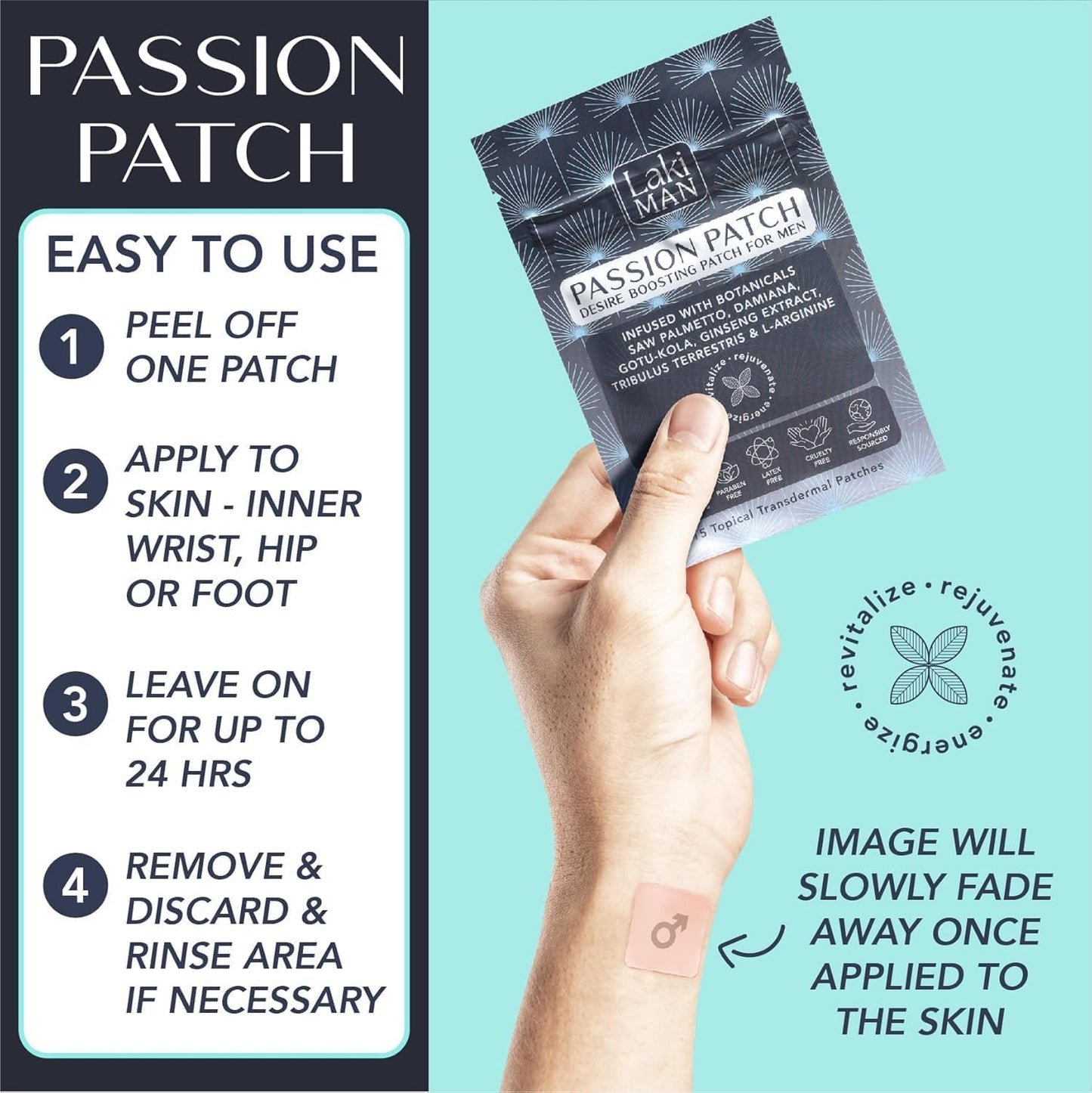 Laki Naturals Passion Patch for Men (Pack of 15) – Supports Circulation, Vitality, Vigour and Energy with Natural Ingredients – Non-Habit Forming, Time-Released Men’s Health Wellness Patches