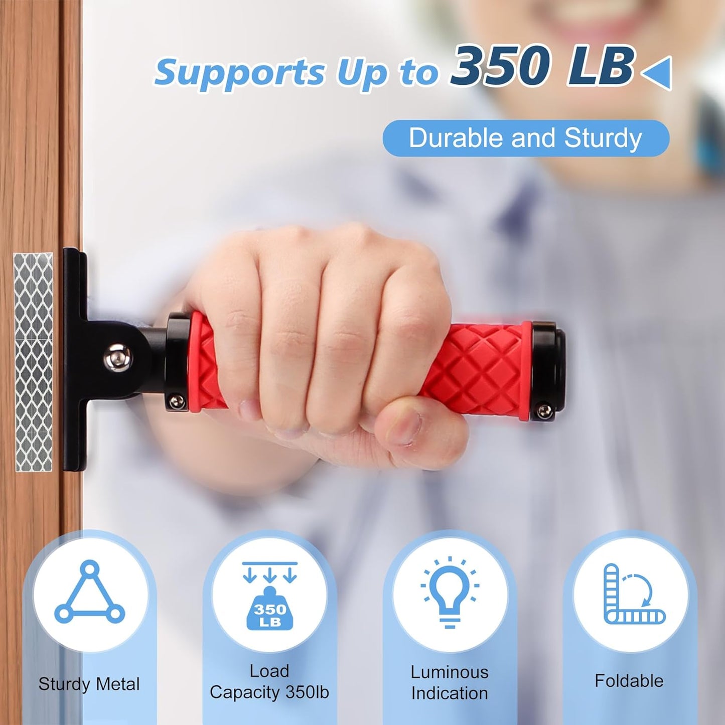 Doorway Flip Assist Handle for Elderly,Folding Grab Bar,Wall Handles Non-Slip Grip for Disabled,Pregnant,Seniors Handicap and Injured People,Luminous Aid Supports Up to 300 Pounds(Red)