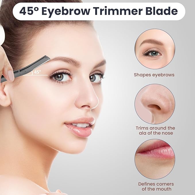 Dermaplaning Tool for Face, Dermaplane Razor for Peach Fuzz with Metal Grip, Professional Eyebrow Razor for Women, Facial Razor for Women Black (12 Replaceable Blades)