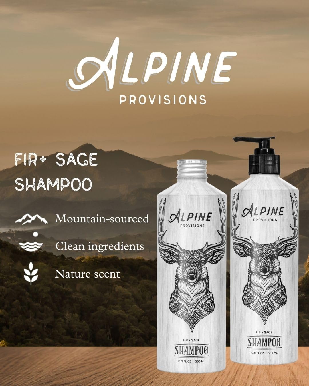 Alpine Provisions Fir & Sage Shampoo - Naturally Repair, Cleanse, and Hydration with Essential Oils, Jojoba, Aloe Vera - Vegan, Sulfate - Plant-Based Hair Care for Healthier, Softer Hair - 16.9 FL Oz