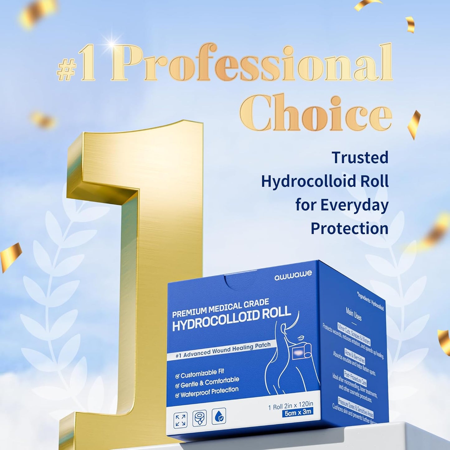 Hydrocolloid Roll – Cut-to-Size Wound Dressing & Pimple Patch for Blister, Acne & Scar Care | Transparent, Waterproof, Skin-Friendly Bandage (2in x 10ft)