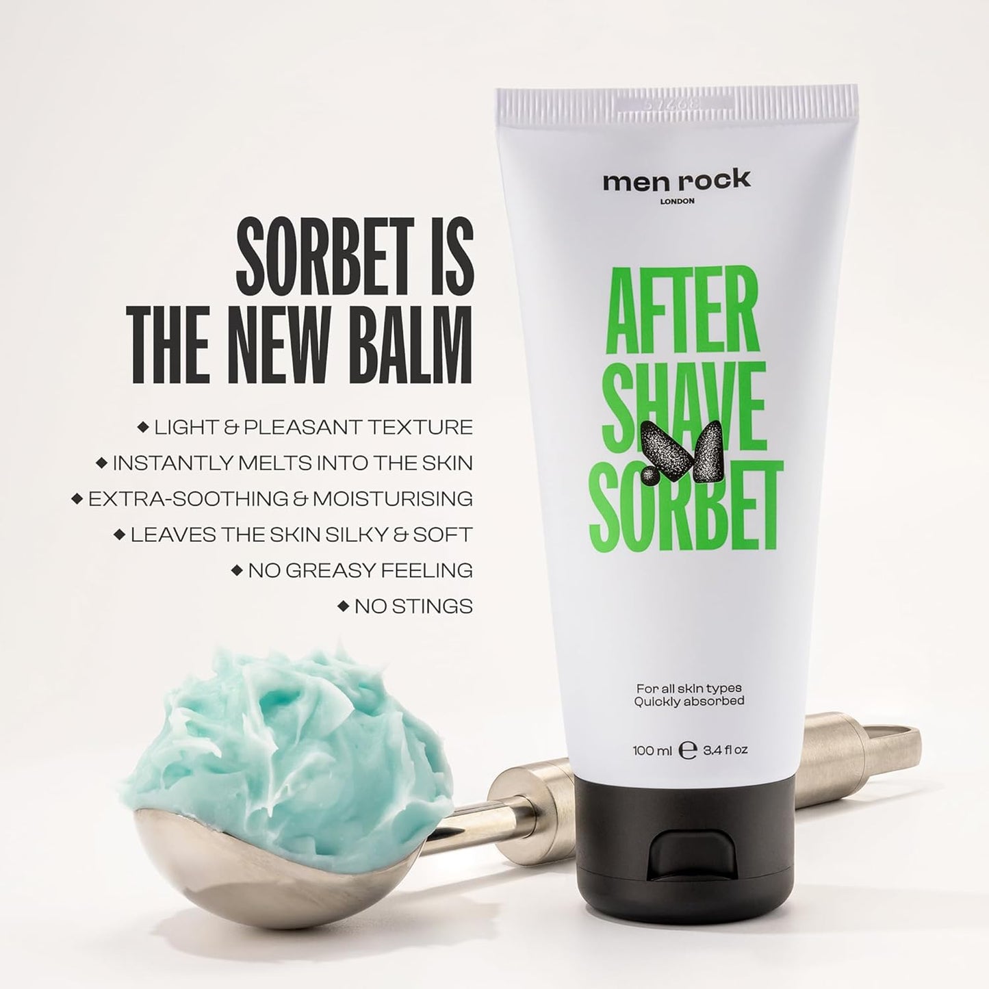 Men Rock After Shave Sorbet - Face Moisturizer - Soothing Aftershave for Men - Mens Skincare Products - Post Shave Balm - Face Lotion - 3.4 oz