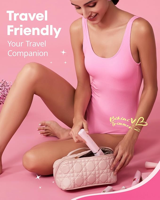 Electric Bikini Trimmer: 2 in1 Body Facial Hair Remover - Painless Pubic Hair Shaver (Pink)