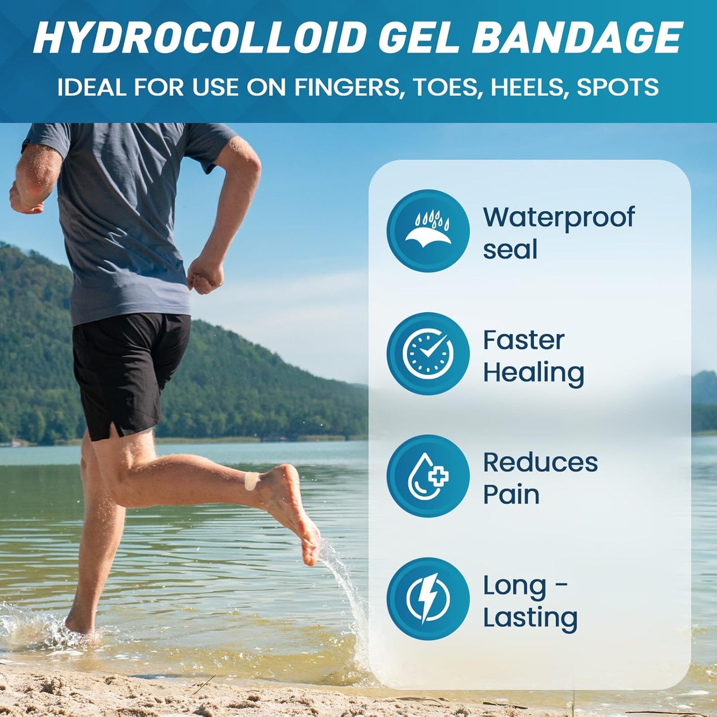 Hydrocolloid Blister Bandages for Feet - 30ct Gel Blister Bandages - Blister Cushions for Heel, Toe - Blister Prevention for Travel - Water Resistant Bandages Pads (Spot Pack)
