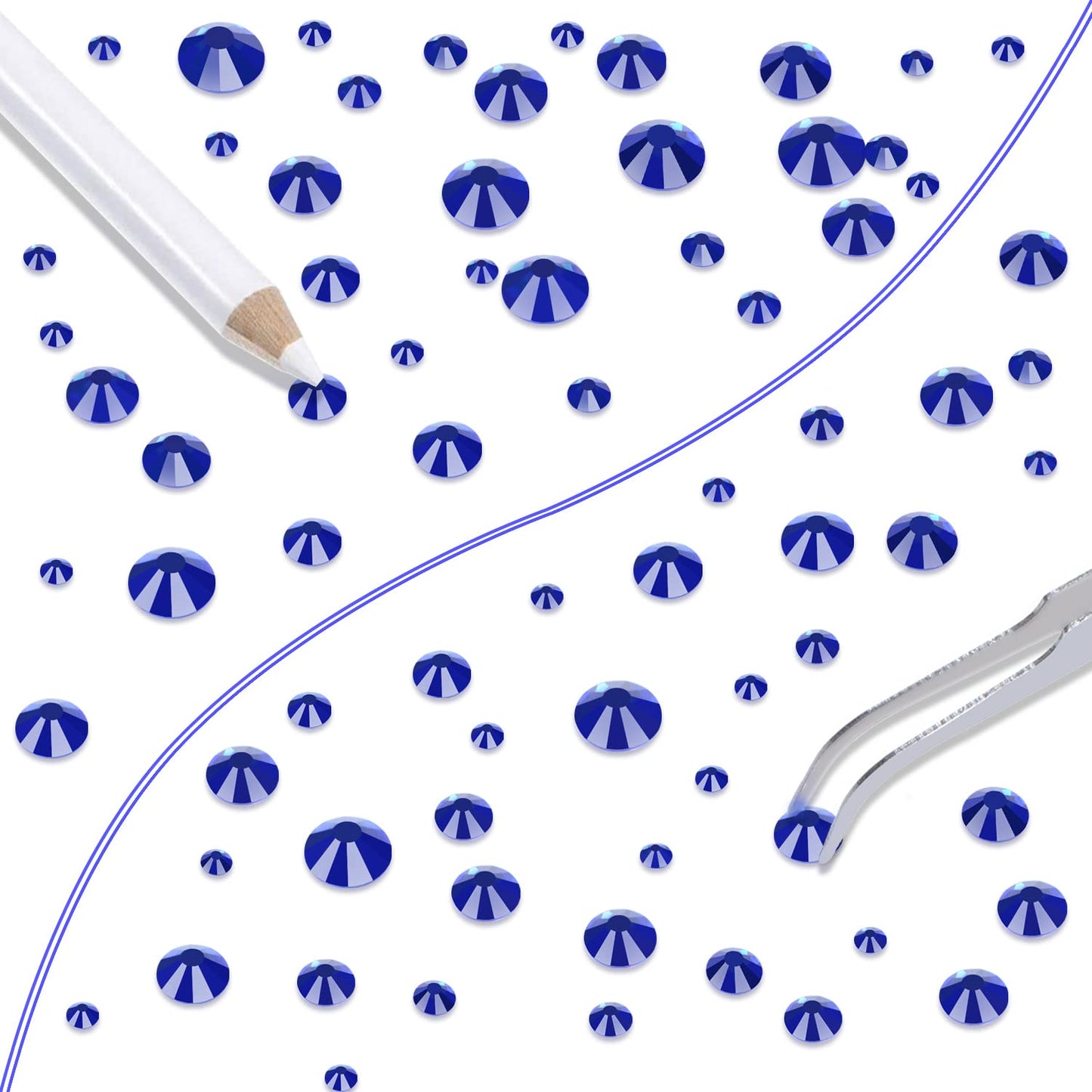 LPBeads 6000 Pieces Sapphire Non Hotfix Rhinestones 6 Sizes Round Crystal Glass Flat Back Rhinestones with Tweezers and Picking Pen for Nail Art Crafts Bags DIY