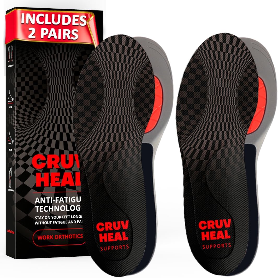2 Packs of (New) Work Orthotic Insoles - Anti Fatigue Medium Arch Support Shoe Insert Men Women - Plantar Fasciitis Flat Feet - Relieve Foot Pain - Work Boot Insoles Standing All Day (Gray, S)