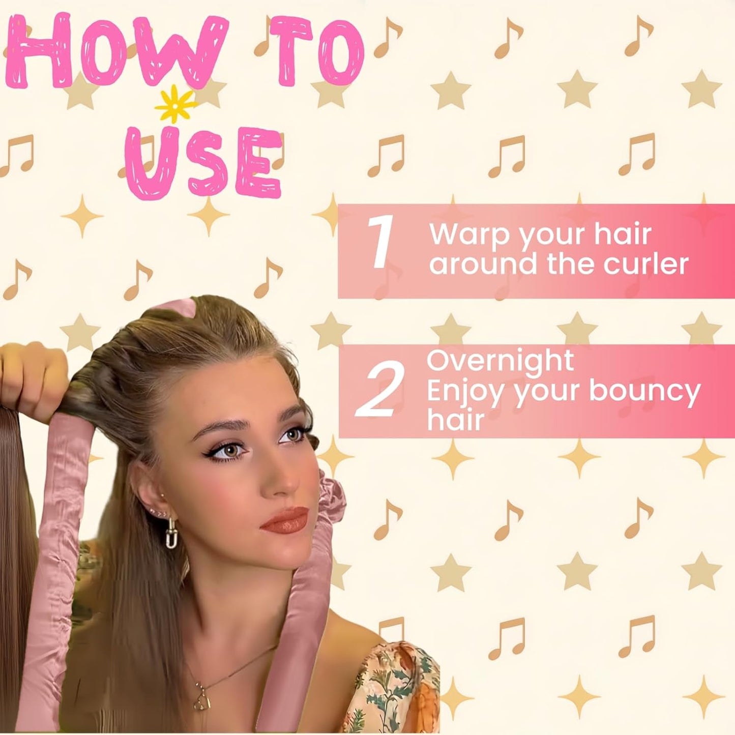 Serenade Sparkling Satin Heatless Curls Overnight, Heatless Hair Clurer Curling Rod Headband, No Heat Curling Rod Hair Roller for Women and Girls to sleep in, White