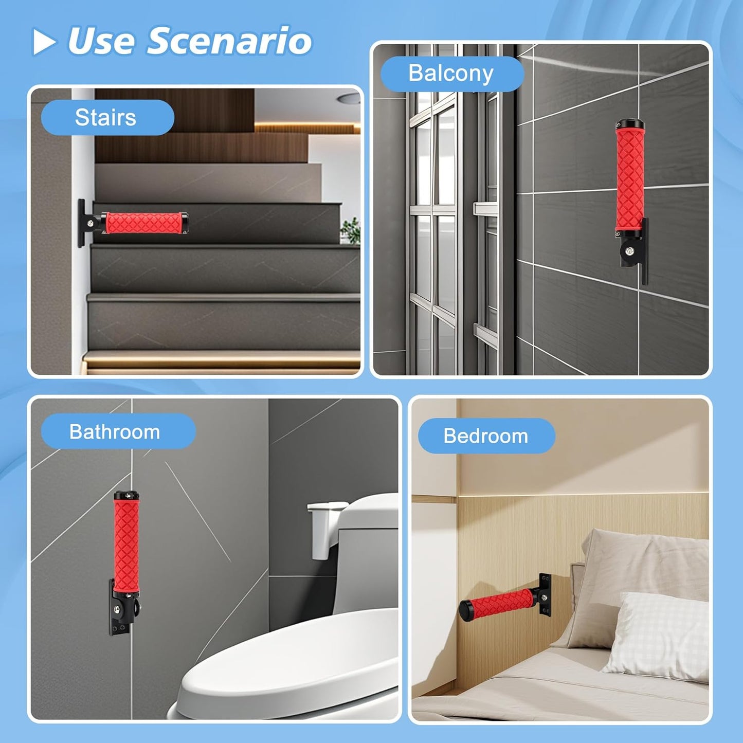 Doorway Flip Assist Handle for Elderly,Folding Grab Bar,Wall Handles Non-Slip Grip for Disabled,Pregnant,Seniors Handicap and Injured People,Luminous Aid Supports Up to 300 Pounds(Red)