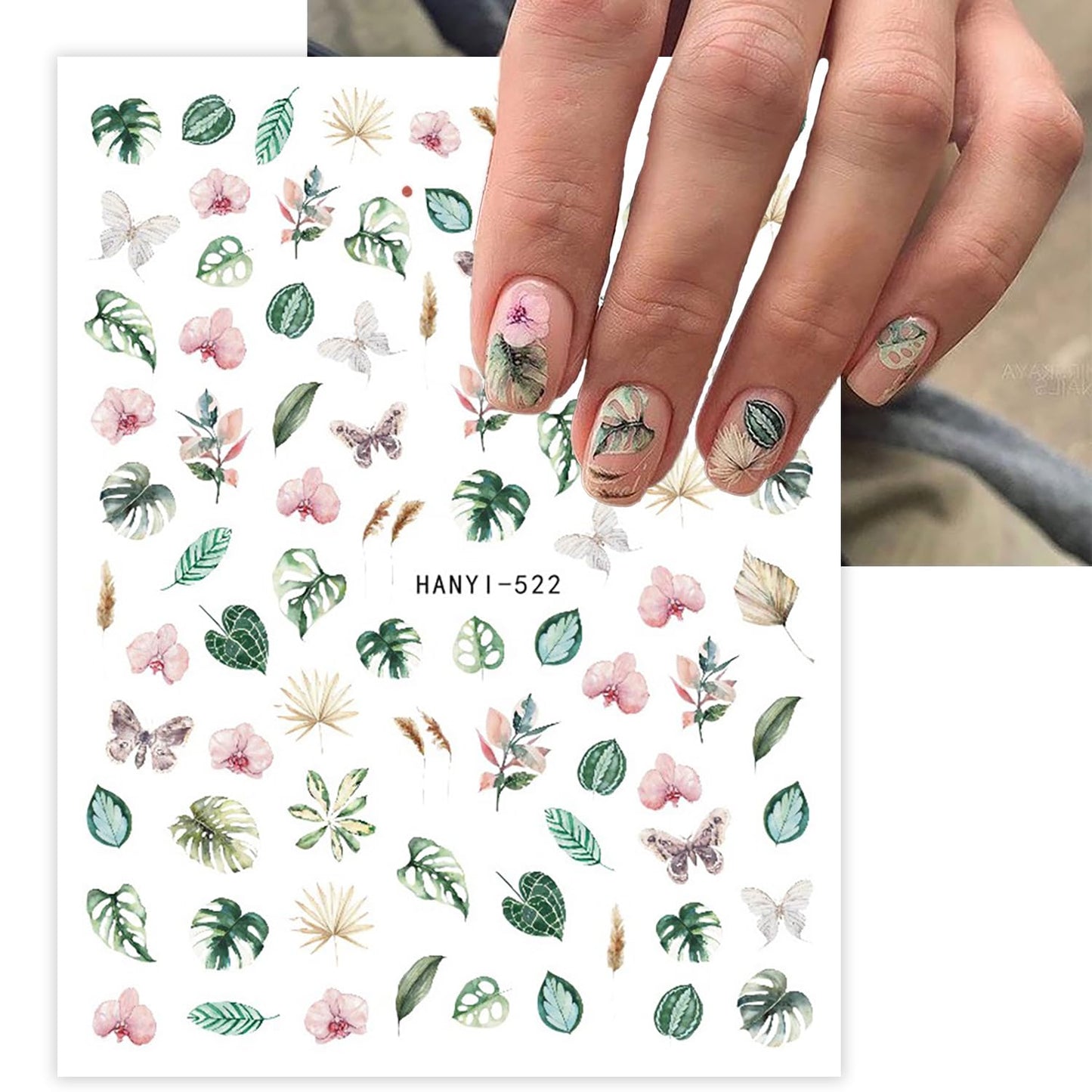 8 Sheets Nail Art Stickers Summer Beach Palm Coconut Tree 3D Self-Adhesive Nail Decals Tropic Plantain Leaf Fruit Sunflower Designs Nail Decorations DIY Acrylic Nail Supplies for Women Girls Manicure Art