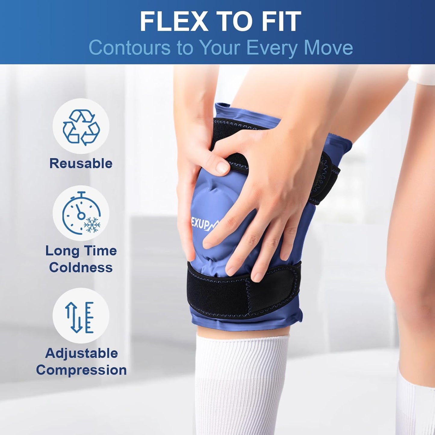APEXUP Ice Pack for Knee Pain Relief, Large Reusable Wrap After Surgery, Flexible Gel Cold Pack for Injuries, Pain Relief for Back, Shoulder, Elbow, Ankle and Leg (Navy Blue, L, 1PK)