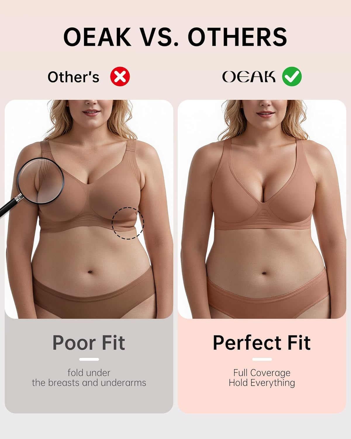 OEAK Womens Deep V Bras Wireless Comfortable Bra Supportive No Underwire Bras Tshirt Push Up Bralettes Plunge Seamless Bra