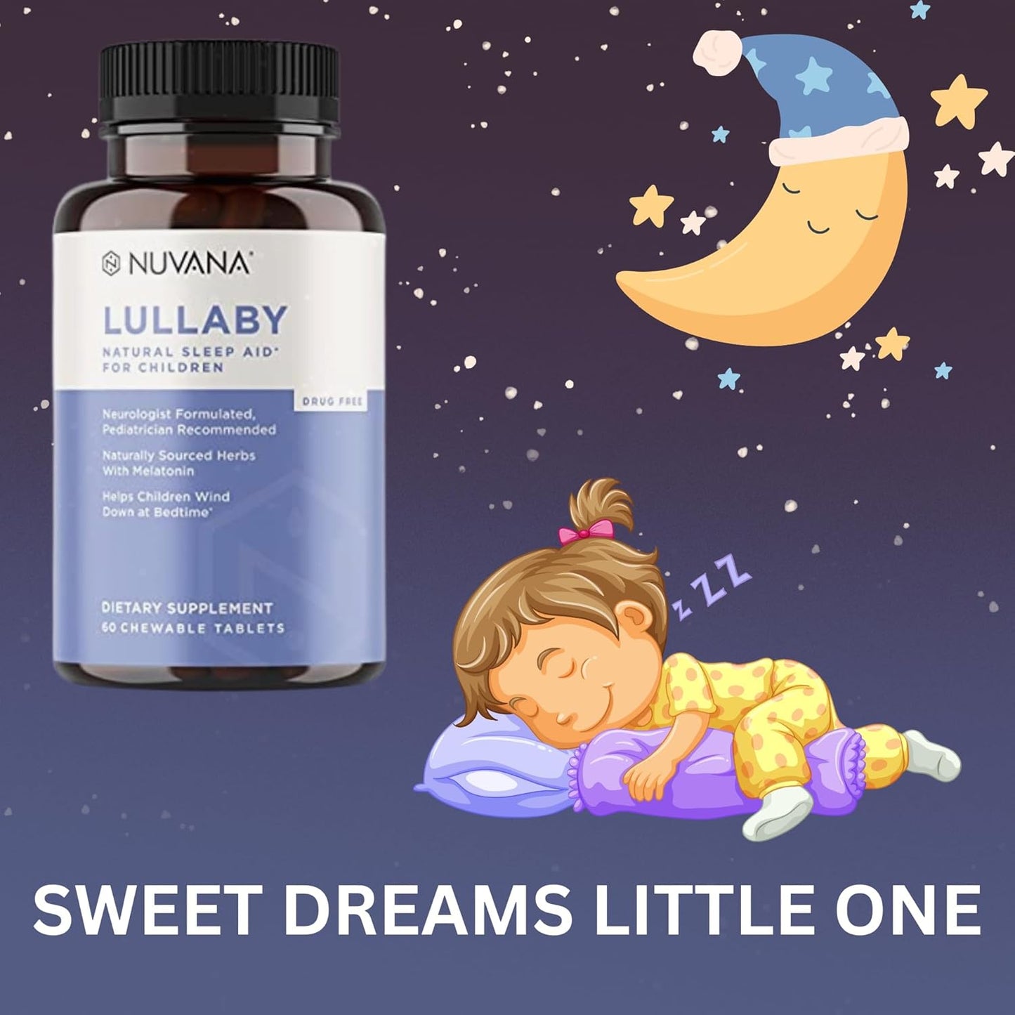 Lullaby | Gentle Kids Natural Sleep Aid | Pediatrician Recommended | Delicious Low Dose Melatonin & Non-Habit Forming Mixed Berry Chewable Tablets | with Chamomile, Magnesium for Kids 3+