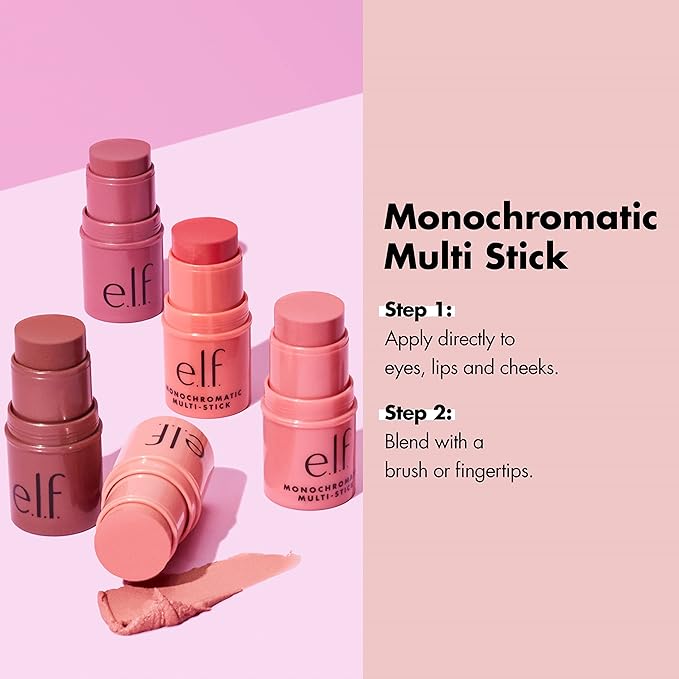 e.l.f. Monochromatic Multi Stick, Travel-Sized Luxuriously Creamy & Blendable Color For Eyes, Lips & Cheeks, Vegan & Cruelty-Free, Glimmering Guava, 0.17 Oz