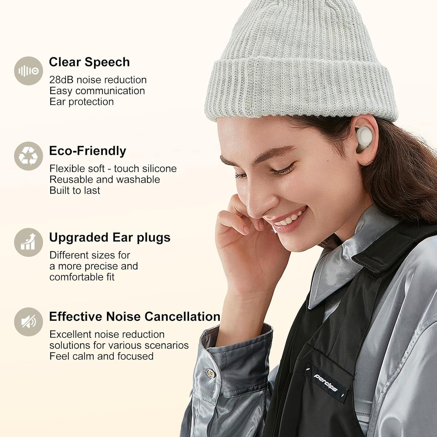 2 Noise Cancelling Ear Plugs, Beinkap Sleeping Earplugs with 12 Silicone Soft Reusable Ear Tips for Social Gatherings, Work, Sleeping, Concerts, Parenting, Conversation, 28 dB Noise Reduction