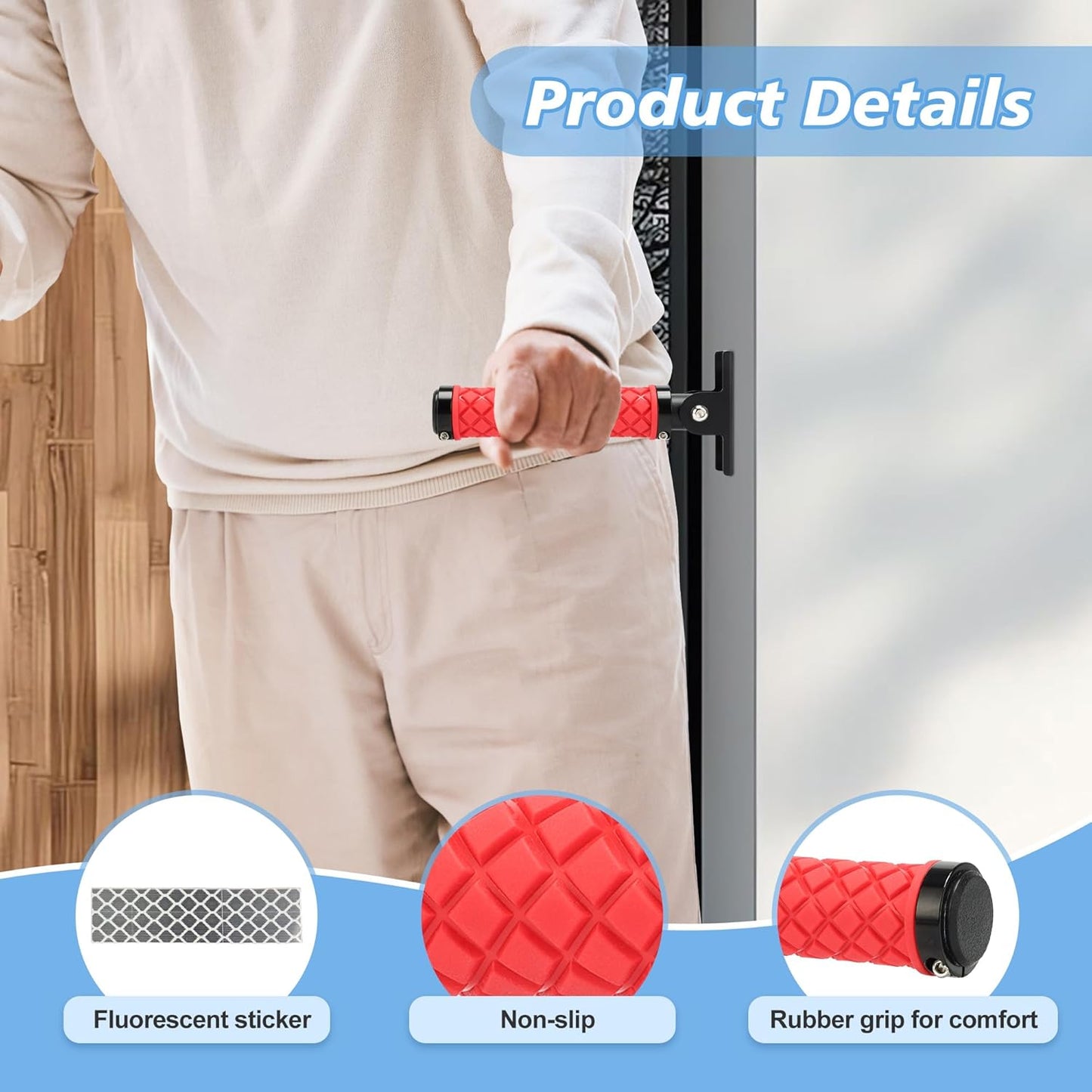 Doorway Flip Assist Handle for Elderly,Folding Grab Bar,Wall Handles Non-Slip Grip for Disabled,Pregnant,Seniors Handicap and Injured People,Luminous Aid Supports Up to 300 Pounds(Red)