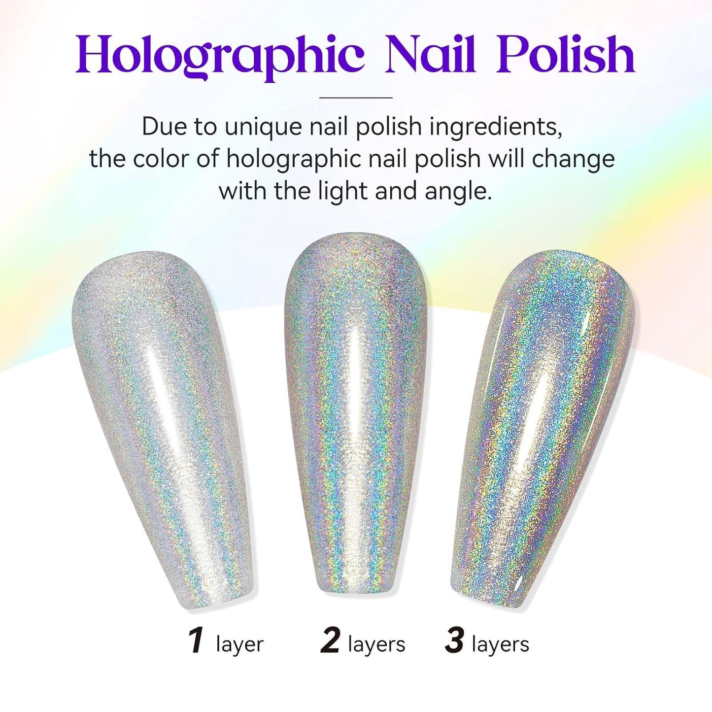 MIZHSE Holographic Nail Polish, Silver Glitter Nail Polish Air Dry Fast, 15 ml 0.5 fl oz High Glossy Shiny Nail Pigment Oil-based Laser Iridescent Nail Lacquer Chrome Halo Nail Art Salon Manicure Home