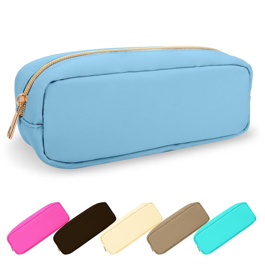 Small Pencil Case Makeup Bag for Purse, Cute Pencil Pouch Preppy Nylon Makeup Brush Bag with Zipper , Girls Portable Stationery Storage Case Small Pen Bag for Office School College(Slim-Periwinkle)