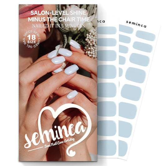 Semi Cured Gel Nail Strips-Natural Looking False Nails, Glue on Nails Full Cover for Daily Use & Homemakers Works with Any UV/LED Lamps(Sky Blue)