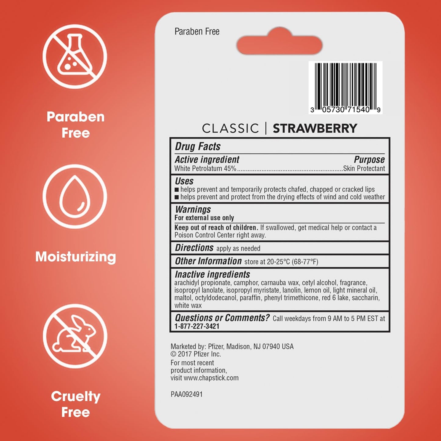 ChapStick Classic Strawberry Lip Balm, 6-Count – Tinted Lip Moisturizer, Juicy & Sweet, 0.15 Oz Ea