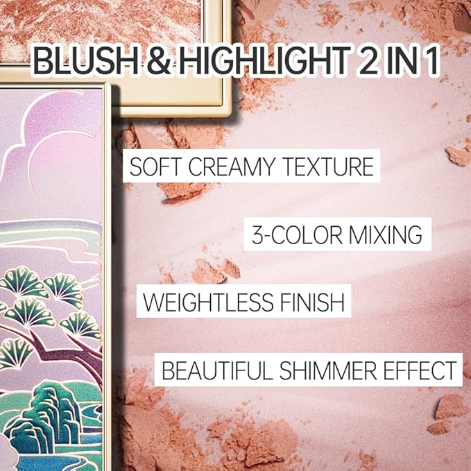 CATKIN Cheek Blush Bake Shimmer Pink Peach Multi Blusher Natural Powder Palette 10g (C04 Shimmer)