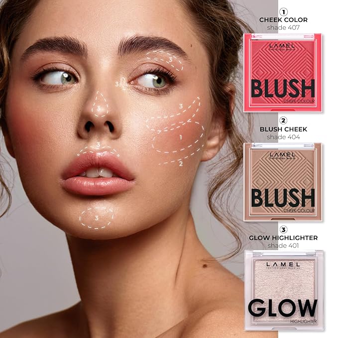 Blush Cheek Apricot Color Mini - Blendable Natural Blush Powder - Enhances & Defines Shapes & Features - Shading & Contouring Powder Blush - 4 Universal Shades - № 407 (Apricot) - 3.8g/0.13 oz