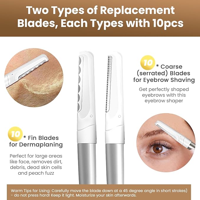 Dermaplaning Tool for Face, 20 Blade Refills, Dermaplane Razor for Face, Hair Remover Blade for Eyebrows and Peach Fuzz, Facial Shaver for Women That Helps Exfoliate and Smooth The Skin