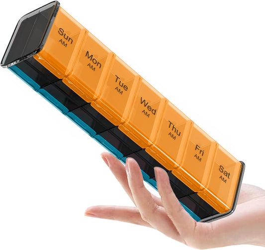 Extra Large Pill Organizer - XXL Vitamin Holder for Weekly Supplements - Double Sided Pill Box 7 Day with Big AM PM Compartments Huge Daily Medicine Dispenser 2 Times a Day Reliable and Easy-to-Use