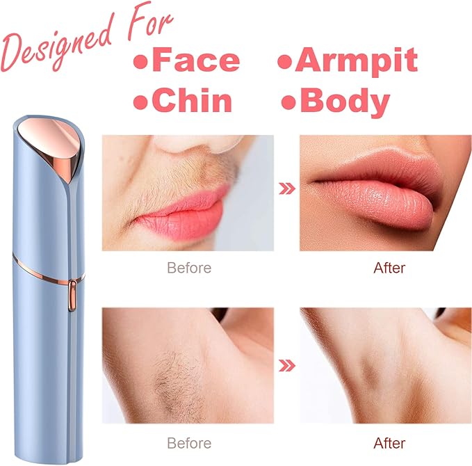 Facial Hair Remover, Removal Shaver for Women, Rosarden USB Rechargeable IPX6 Waterproof Eyebrow Face Razor Trimmer for Lips, Body, Arms, Mustaches, Fuzz and Chin (Blue)