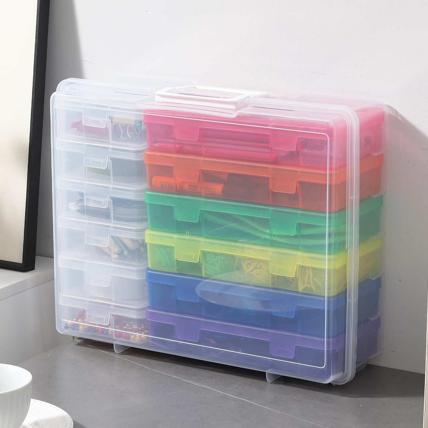 Plastic Storage Box Arts & Crafts Storage Boxes & Organizers With Large Storage Box Craft Organizers And Storage Small Rectangular Plastic Container For Craft Storage (6 Medium Color+ 6 Small Clear)