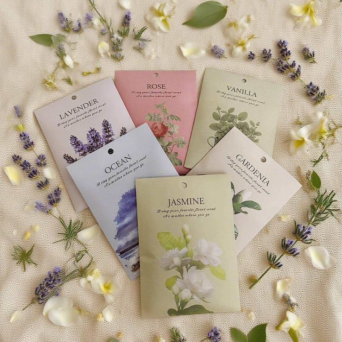 Gardenia Scented Sachet Bags - 12 Pack Home & Car Freshener, Odor Eliminator for Closets, Rooms, Drawers, Wardrobes, Toilets, Long - Lasting 360 - Day Fragrance