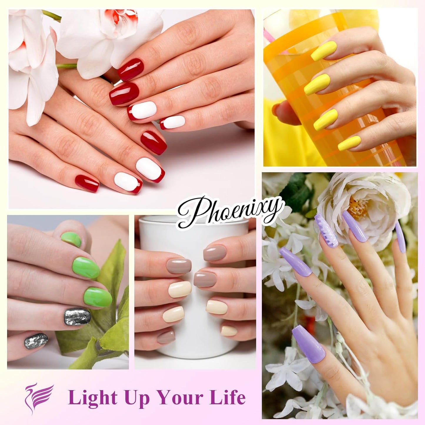 phoenixy 24 PCS Gel Nail Polish, Purple Colors Gel Nail Polish Set Nail Polish Set with Base Glossy Matte Top Coat Black Red Nail Kit Gifts for Women (PCB9028)