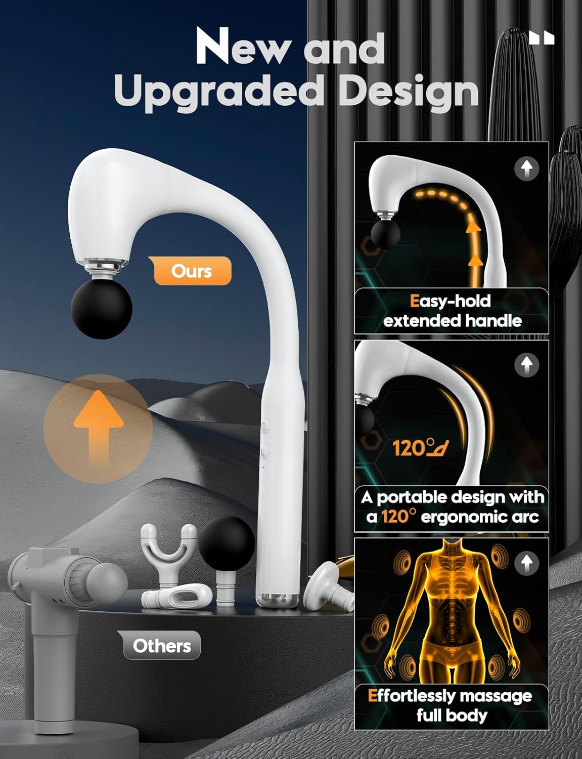 FVZ Massage Gun with Upgraded Extension Handle, 16MM Massage Gun Deep Tissue, Back Massager, Muscles/Neck/Shoulders/Waist/Legs Massager Portable for Pain Relief（White